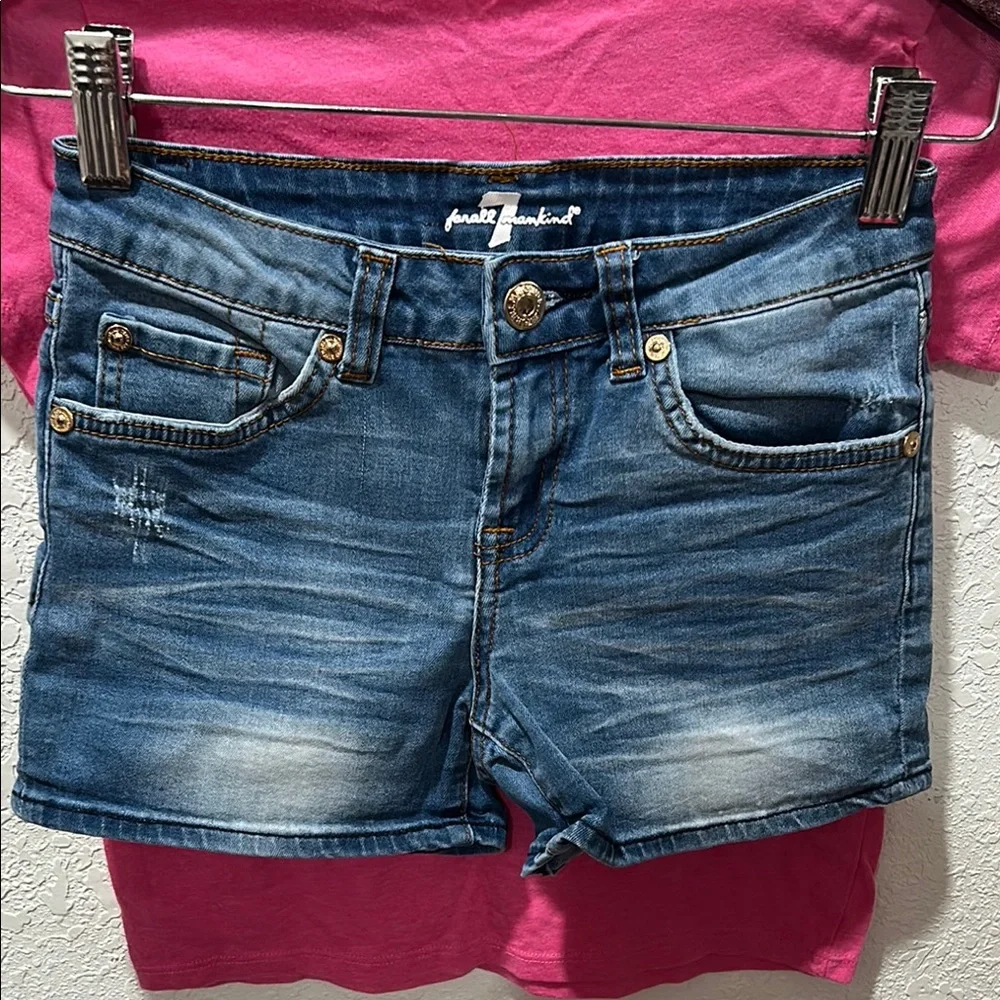 7 For All Mankind blue shorts&Old Navy Pink top Size10 GUC SET